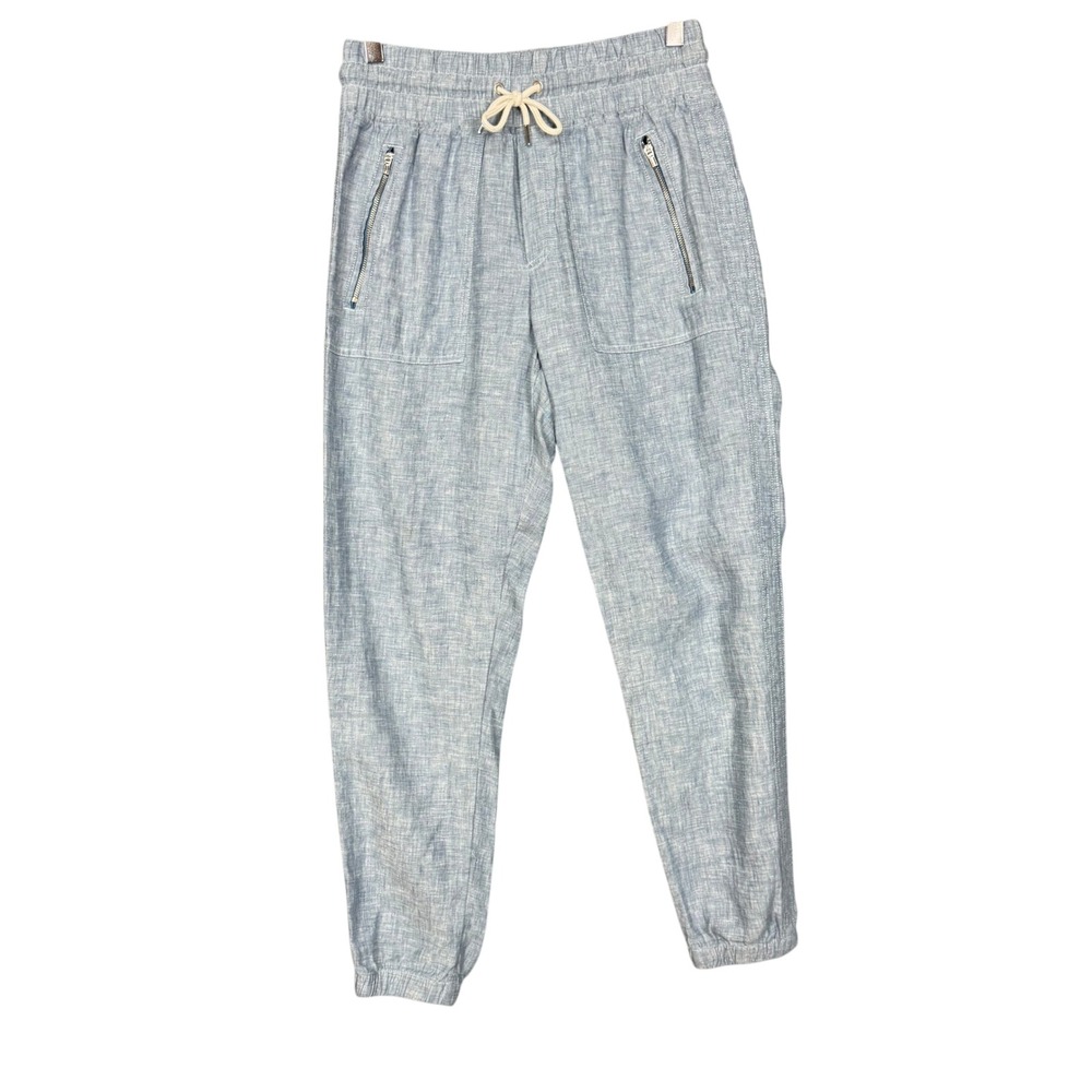 Athleta Jogger Pants‎ Women 2 Light Blue Cabo 100% Linen Drawstring Elastic Cuff